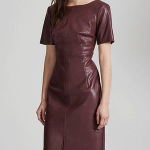 Leather plum bodycon midi dress
